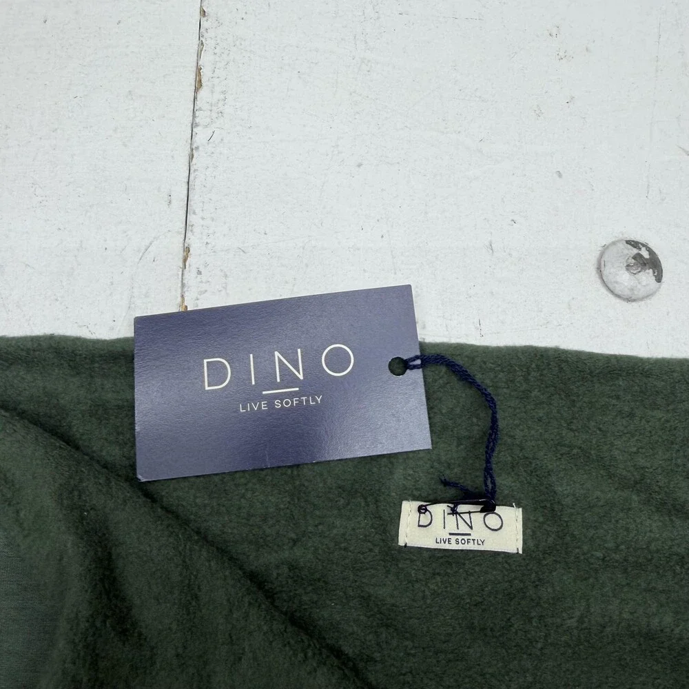 DINO Throw Blanket 60x32 Green Fleece Soft Fringe Tassel Modern Made In LA USA